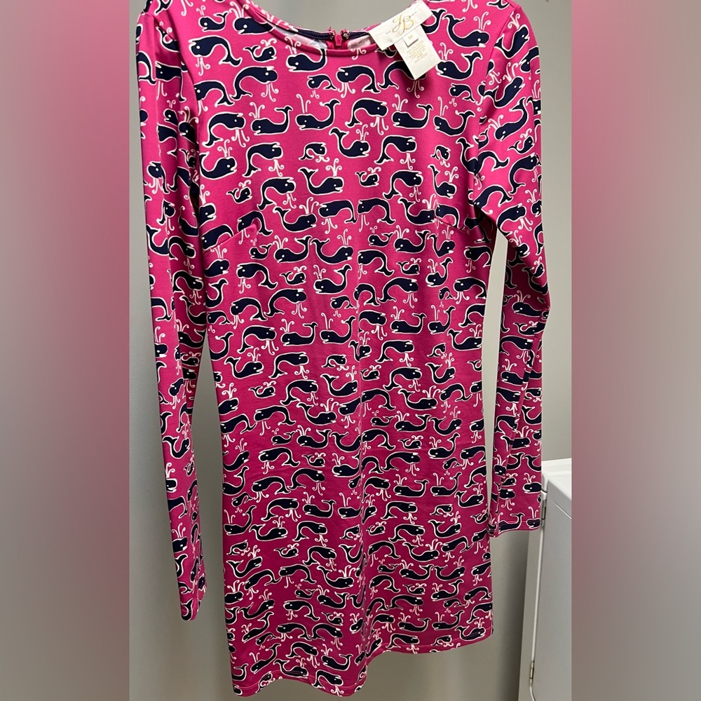 JB by Julie Brown Vibrant Pink and Navy Whale Pattern Dress